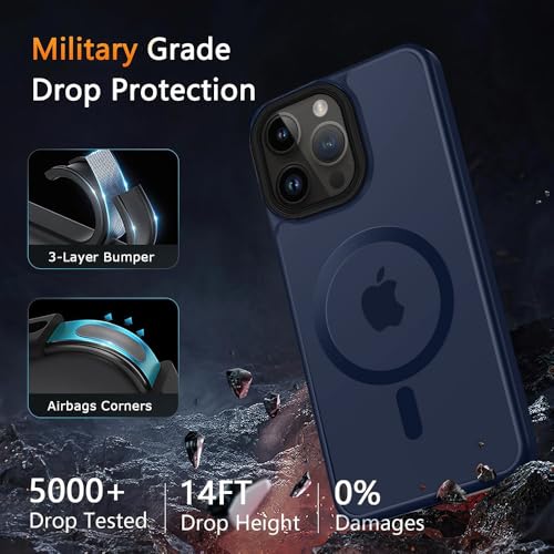 Image of iPhone 14 pro Magsafe Hard Back Case | Matte Design & 360 Protection | Military-Grade Apple iPhone 14 pro Cover | Strong Magnet Back - Blue
