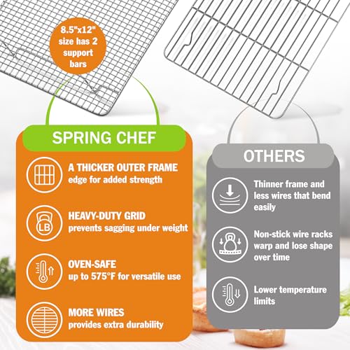 Image of Spring Chef 8.5 inch x 12 inch Stainless Steel Cooling Racks, Wire Rack for Baking Sheet - Fits Small Quarter Sheet Pan - Perfect for Cooking, Baking, Grilling, Smoking - Dishwasher Safe - Set of 2
