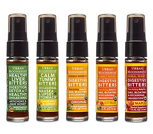 Urban Moonshine Bitters Variety Pack - Original Bitters Spray, Citrus Bitters Spray, Maple Bitters Spray, Calm Tummy Bitters Spray, Healthy Liver Bitters Spray, 0.5 FL OZ - 5 CT