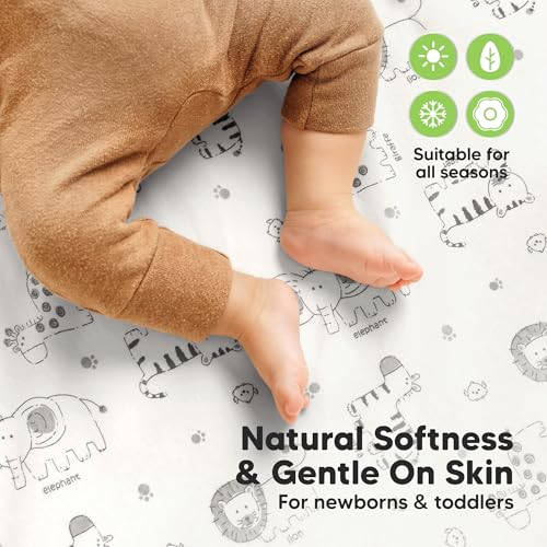 Image of 2-Pack Waterproof Crib Sheets for Boys, Girls, 52x28 Fitted (KeaSafari) | Organic Cotton Baby Crib Sheets, Toddler Mattress Protector Cover, Washable, Soft & Durable Baby Bedding Essentials