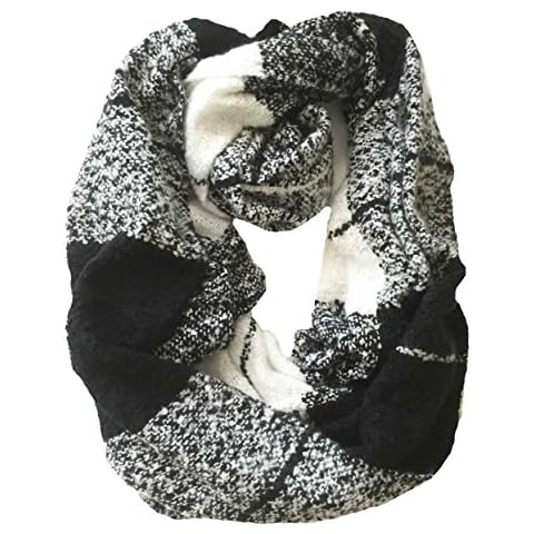 Aesthetinc Classic Mohair Checkered Infinity Loop Knit Scarf Wrap 30"x 35" Acrylic (Black) Cover