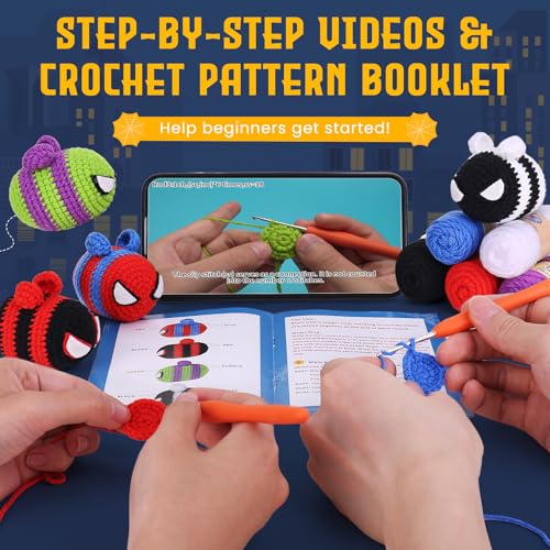 Crochetta Crochet Kit for Beginners, Crochet Starter Kit w Step-by-Step Video Tutorials, Beginner Crochet Kit for Adults Kids Women Men Complete Kit Included (4 Cool Bees) - Thumbnail 3