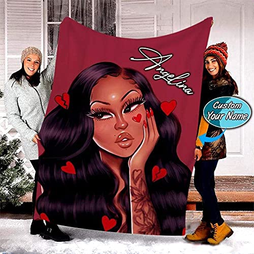Long Hair Black Woman Heart Personalized Name Blanket LLLO FUCT2409 Long Hair Black Woman Heart Personalized Name Blanket LLLO FUCT2409