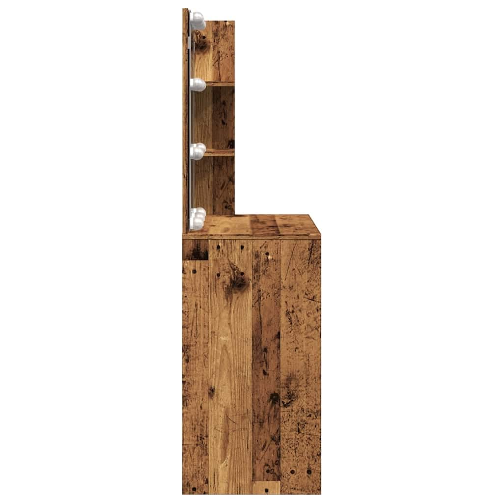 vidaXL Tocador con Luces LED Madera Envejecida 60x40x140 cm, Mesa tocador, tocador de Maquillaje, Muebles de vestidor, Mesa de Maquillaje