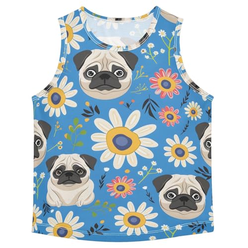 Boys' Tank Top Shirt Pug Flowers Pattern Sleeveless T-Shirts