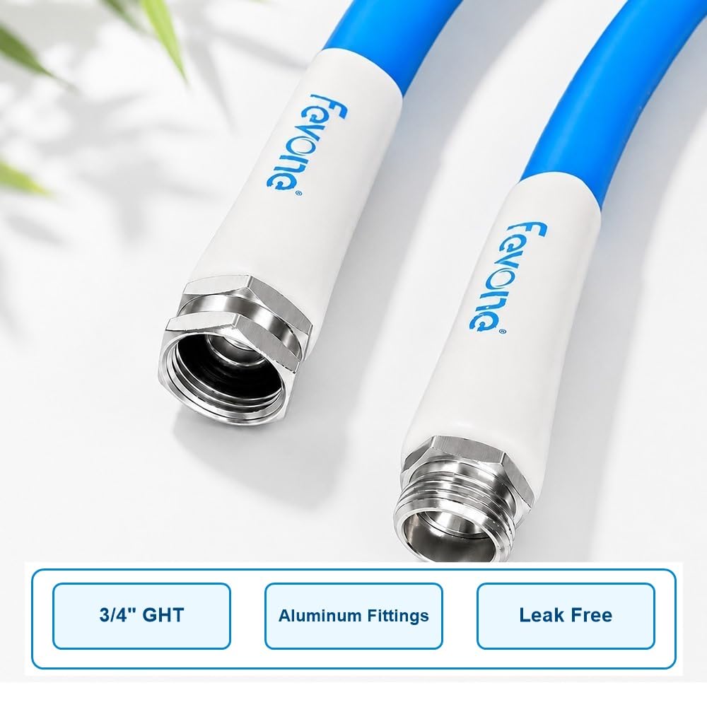 Fevone Tubo da giardino da 30,5 m, resistente, tubo da giardino da 5/8, tubo leggero da 30,5 m, attrezzatura per irrigazione prato e giardino, raccordi solidi 3/4, sicuro per acqua potabile