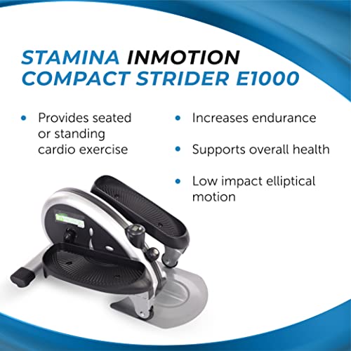 Stamina Inmotion E1000 Compact Strider - Seated Elliptical With Smart Workout App - Foot Pedal Exerciser For Home Workout - Up To 250 Lbs Weight Capacity - Silver #TOP1