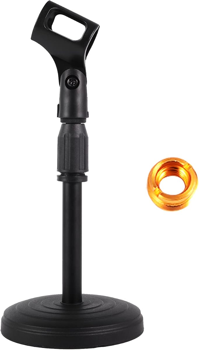 Desktop Microphone Stand,Heavy Duty Table Desk Microphone Stand with Non-Slip Metal Base, 3/8" and 5/8" Adapter Adjustable Height for Blue Yeti Snowball Spark & Other Microphone