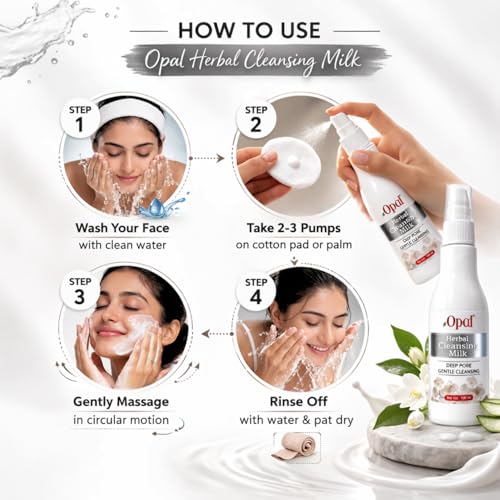 Image of OPAL Lotion Herbal Cleansing Milk | Deep Pore & Gentle | Enriched with Natural Extracts | Nourishing & Hydrating | Suitable for Face, Body, and Hands (100 ML)