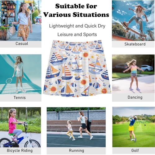 visesunny Girl's Golf Skirt Athletic Colorful Sun Cartoon Boat Tennis Skort Sport Activewear with Double Layer Pockets4