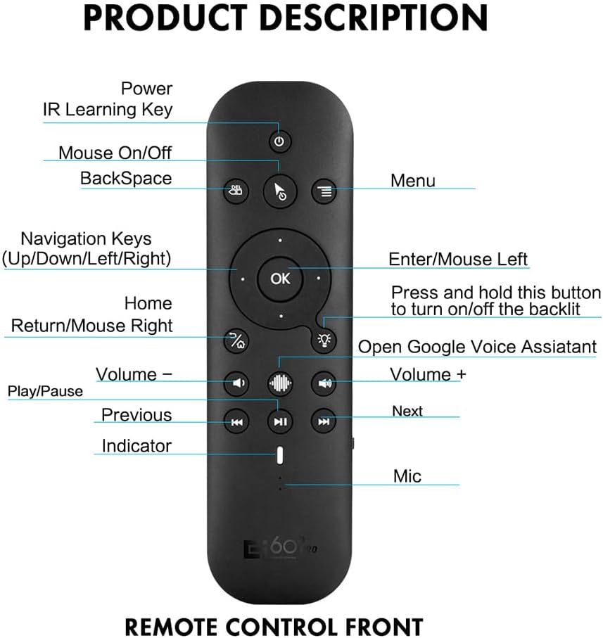 G60S Pro BT Remote Control Front Side Layout