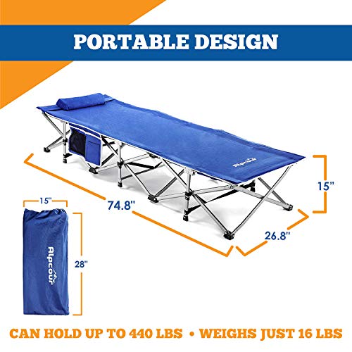 Alpcour Folding Camping Cot – Extra Strong Single Person Small-Collapsing Bed In A Bag W/Pillow For Indoor & Outdoor Use – Deluxe Comfortable Extra Heavy Duty Design Holds Adults & Kids Up To 440 Lbs #TOP2