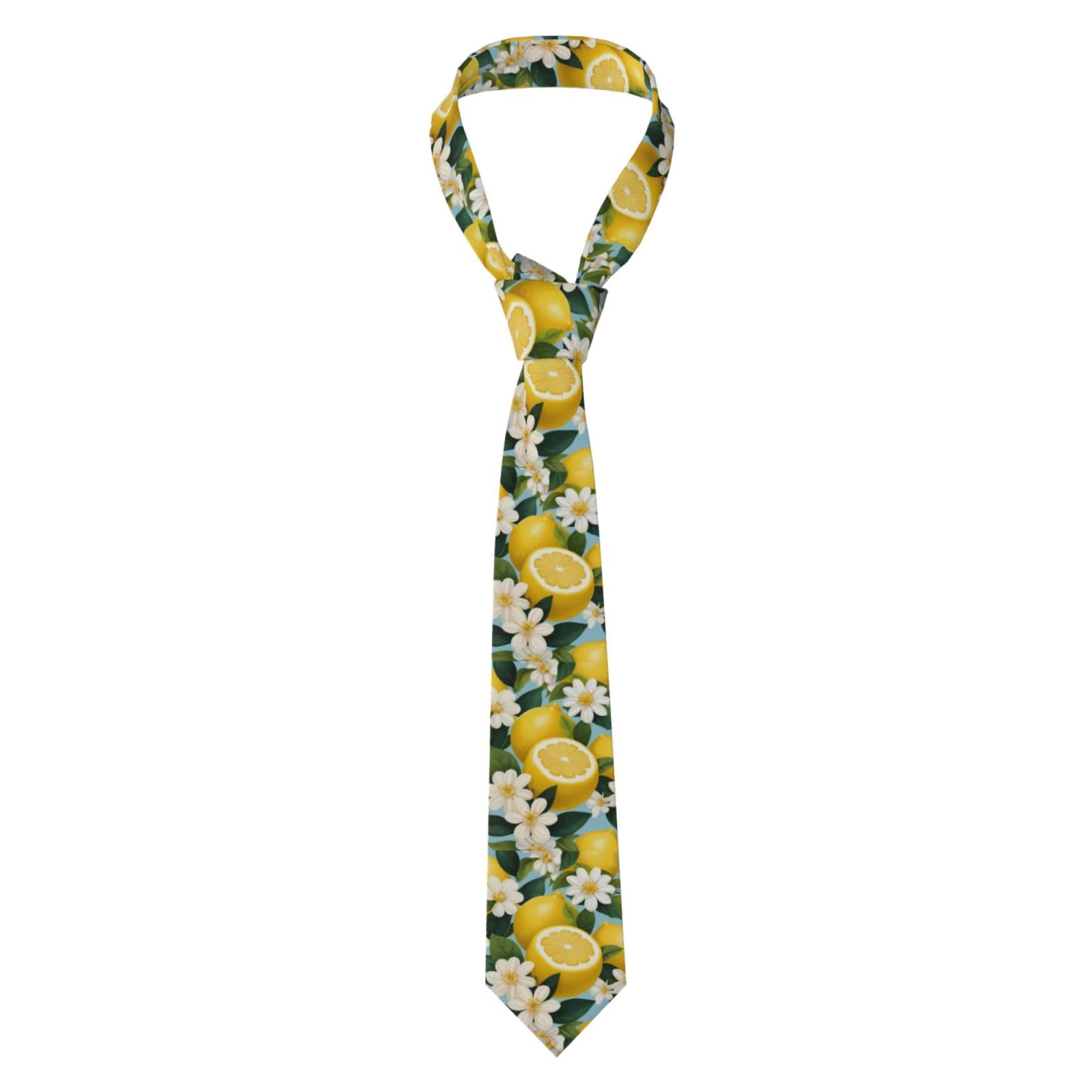 Hjfczh Men's Black Necktie Lemon And Flower Prints 57X3.1 Inch Easy Care Polyester Tie For Suits, Weddings, Party Gift