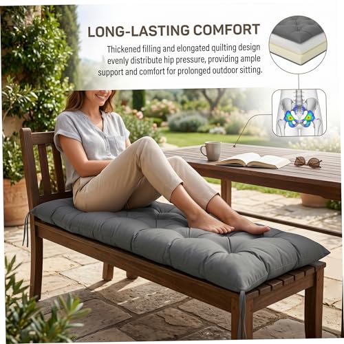 Coussin de banc d extérieur gris foncé imperméable de 100x50 cm avec sangles - 4