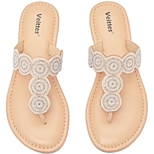 Veittes Women's Gladiator Flat Sandals - Casual Criss Cross Ankle Strap Design, Round Toe, Comfortable Rubber Sole, lightweight Summer Beach Toe Ring Thong Sandals