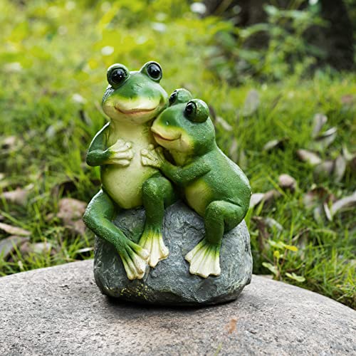 St. Patricks Day Frog Statue Garden Decor, Resin 2 Frogs On Stone Figurine For Indoor Outdoor Decoration Sculpture Gardening Gift #TOP4
