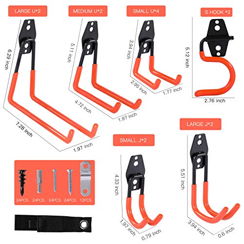Garage Hooks Wall Mount 14Pack Steel Heavy Duty Wall Hooks Rack Garden Tool Organizer Garage Organization Wall Hanger Utility Bike Hooks For Garage Storage Ladder Mop And Broom Holder Wall Mount #TOP1