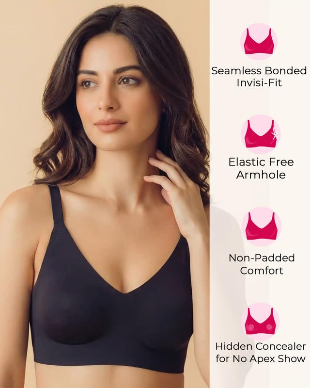 Image of Tweens Cotton Non-Padded Bonded Bra for Women | Full Coverage Wire-Free Bra | Hidden Concealer | Seamless No-Dig Comfort | Breathable Cotton | Elastic-Free Bottom Band & Side Wings | Pack of 1|