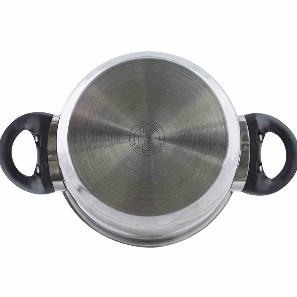 Krüger Edelstahl Kochtopf Denver 16 cm (1,5 L) | Topf mit Glasdeckel | PFAS-frei & unbeschichtet|Induktionsgeeignet|Spülmaschinengeeignet|energiesparender Thermoboden|Für Pasta, Gemüse & Suppen