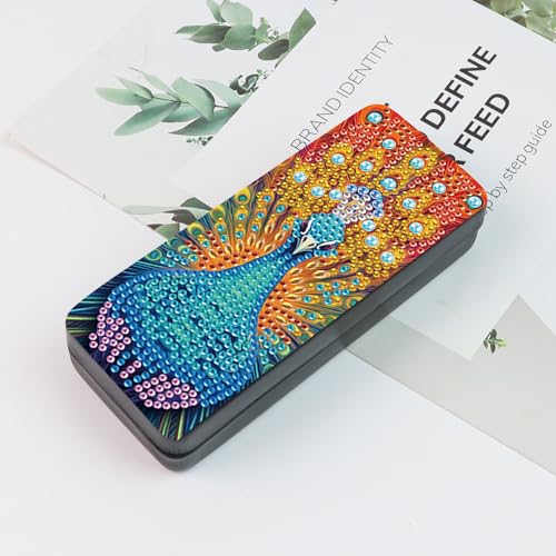 Image of Diamond Painting Glasses Case, 5D Special Shape Diamond Art Eyeglass Storage Box, Peacock DIY Crystal Rhinestones Sunglasses Holder for Adults, Handmade Craft Gift Travel Accessory