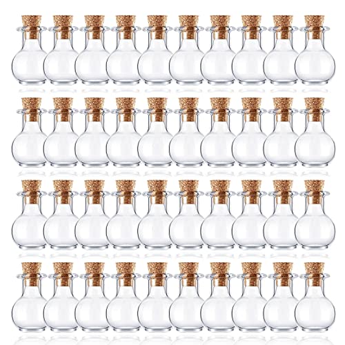 Mini Bouteilles en Verre, Lot de 40 Petite Bouteille avec Bouchons Liège, 2ml Petite Fiole en Verre Kit, Bouteilles en Verre Transparent pour la Décoration...