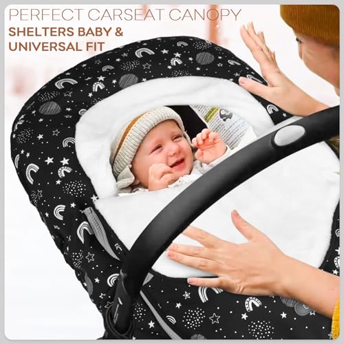 Image of Yoofoss Baby Car Seat Cover Winter Carseat Canopies Cover to Protect Baby from Cold Wind, Super Warm Plush Fleece Baby Carrier Cover for Infant Boys Girls (Stars)