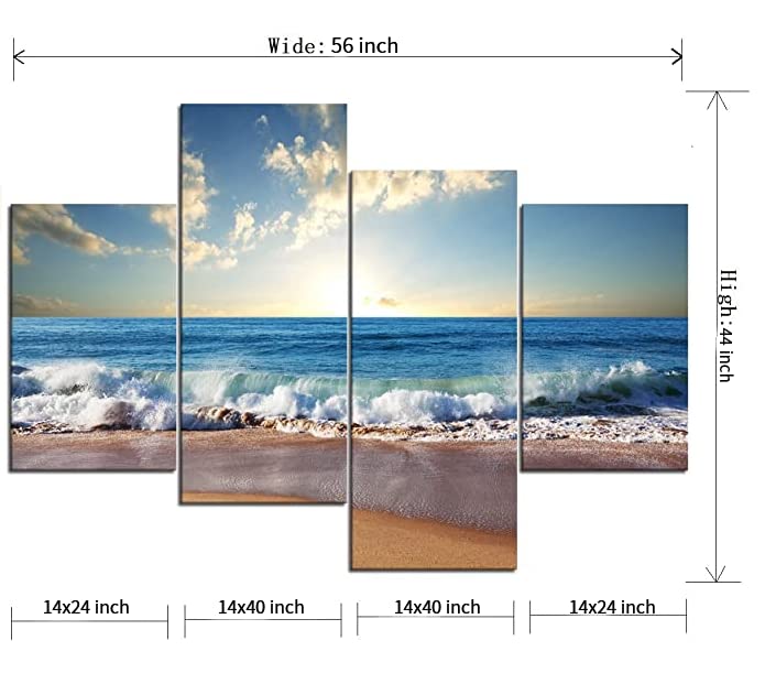 Amazon.co.jp: モダンな風景 ビーチ 海 波 絵画 キャンバス 4点