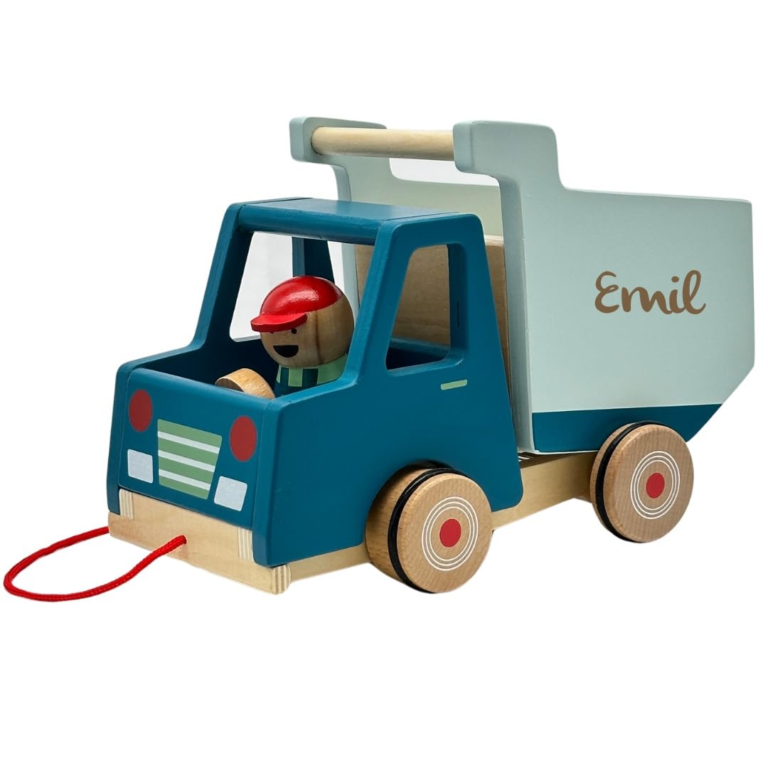 Small Foot Pull-Along Dump Truck made of wood, motor skills toy and baby walker, for children aged 18+ months, 12348