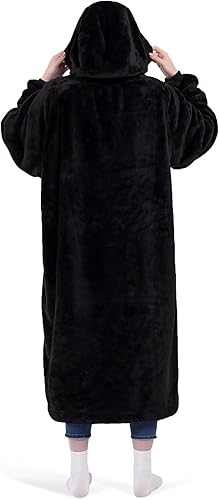 Miniatura 2 de KPBLIS Sudadera de manta portátil, manta de tiburón con capucha para mujeres y hombres, acogedora manta con mangas y bolsillo frontal grande para