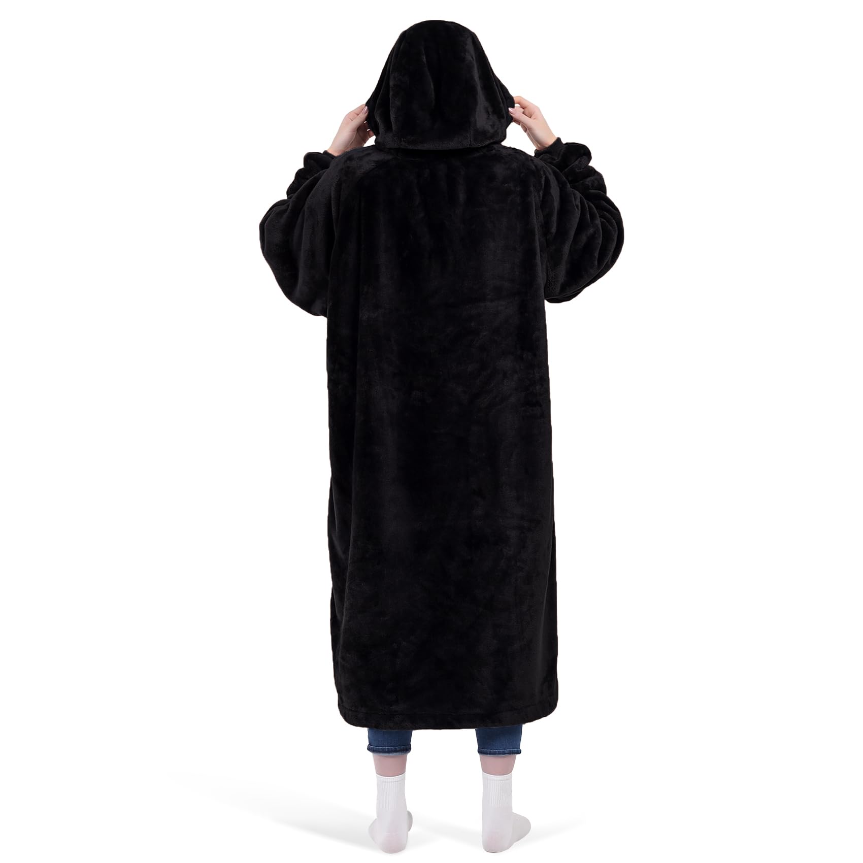 KPBLIS Wearable Blanket Hoodie Gifts for Women and Men, Oversized Wearable Hoody Blanket Sweatshirt, Warm Cozy Giant Fleece Blanket with Sleeves and Pocket for Adults, Black