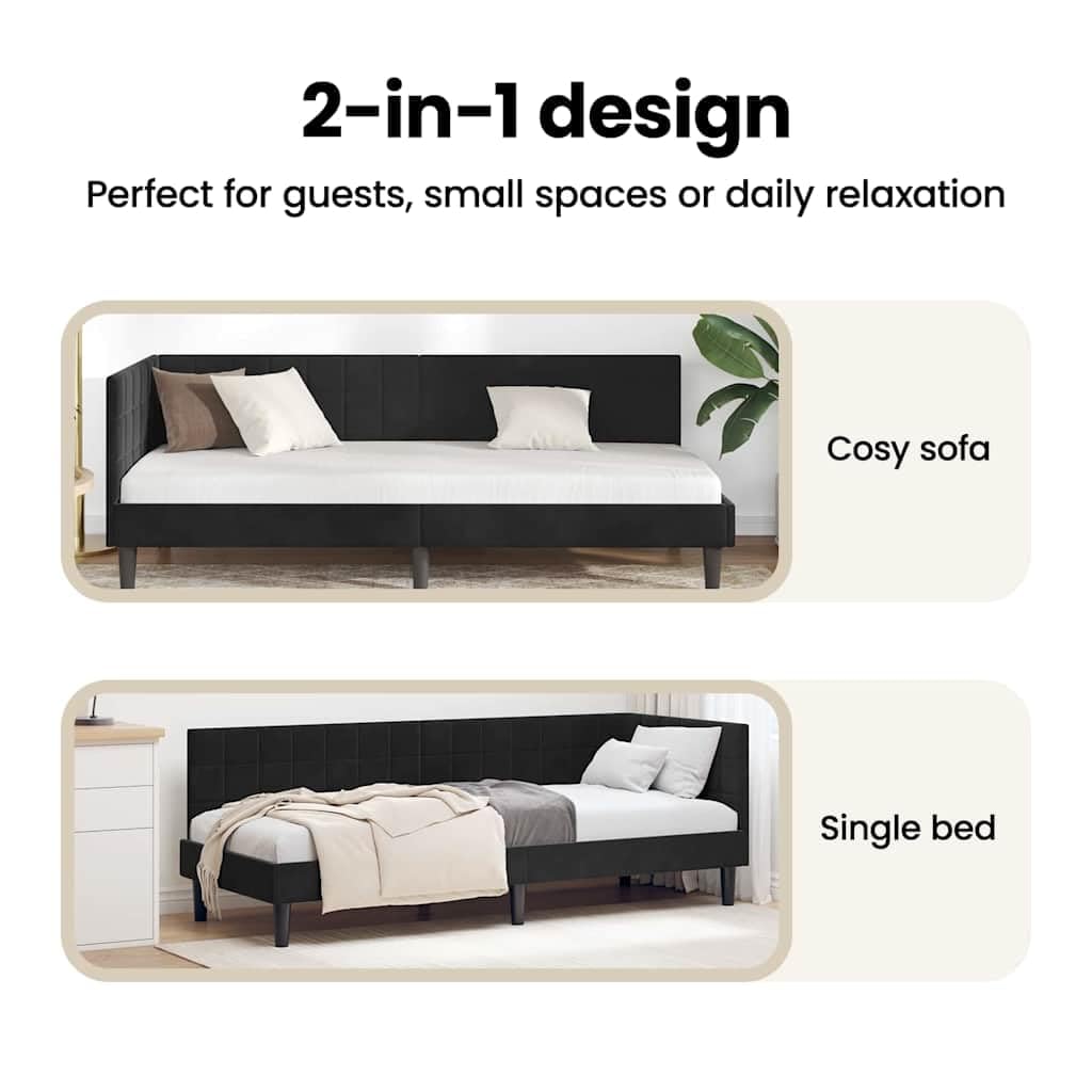 vidaXL Rama łóżka narożnego Z zagłówkiem Czarny 90 cm x 200 cm Aksamit