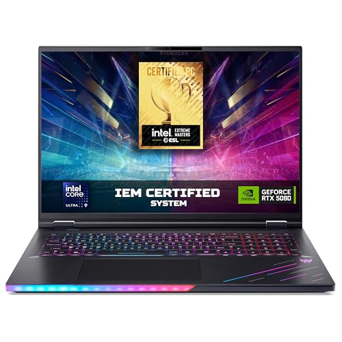 Acer Predator Helios 18 AI PH18-73 Gaming Laptop - Intel Core Ultra 9 275HX, 32GB, 1TB Gen5 SSD, NVIDIA GeForce RTX 5080, 18" WQXGA 250Hz Mini LED, Windows 11, Black option