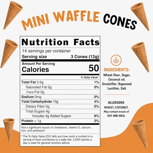 Image of Mini Ice Cream Cones, Mini Waffle Cones, Mini Sugar Cones for Cake Pops | 21 Small Ice Cream Cones, Miniature Ice Cream Cones - Tiny Mini Cones, Empty for Cake Pops, Sundaes & Parties