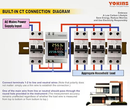 Image of YOKINS YD-525 DIN Rail Single Phase Digital Multifunction Energy Meter 6-in-1(Multi line display) Voltage,Current,Frequency,Power Factor,Active Power,Energy (100A & 40-300V) (Energy Meter)