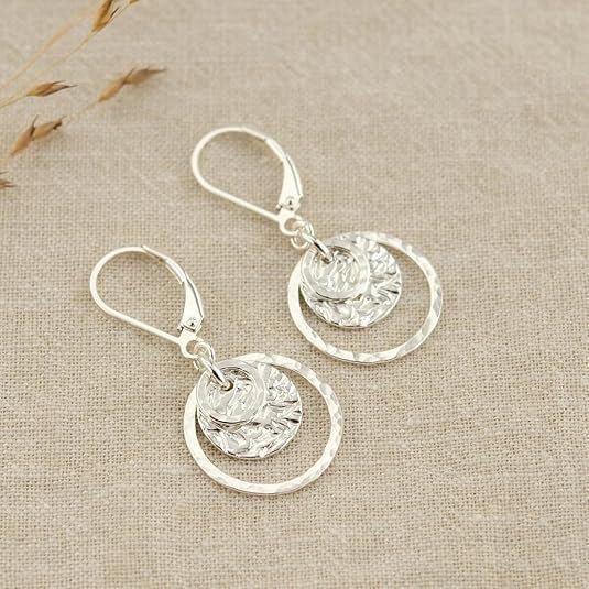 Hypoallergenic Bohemian Disc Leverback Dangle Earrings for Women - Gold/Silver Two-Tone Circle Flat Hammer Pattern Fashion Jewelry Gifts Hammered Drop Earrings - Image 6