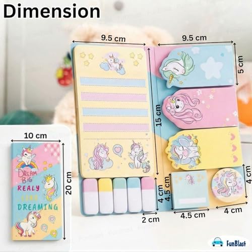 Image of FunBlast Cute Unicorn Sticky Notes - 11 Sheets /440 Sticky Notes, Sticky Pad for Study, Point It Marker Stationery Items, Self-Adhesive Memo Pad, Planners and Memo Sticker (Multicolor)