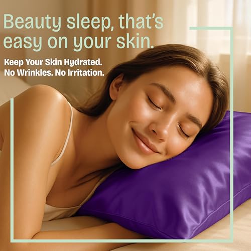 Image of BLISSFORD Purple Satin Pillowcase with Zipper, for Hair and Skin Care, Feels Soft and Cool Like a Silk Pillowcase, Satin Pillow Cases 2 Pack, Slik Pillow Cover, Grape /Purple, Standard - Set of 2