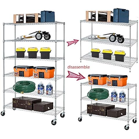 Heavy Duty Metal Shelves Adjustable 6 Tier Wire Shelving Unit with Wheels Anti-Rust Sturdy Wire Shelf 77"x48"x18" Space Saving Steel Wire Rack for Commercial Kitchen Storage Chrome Garage Shelving Cover