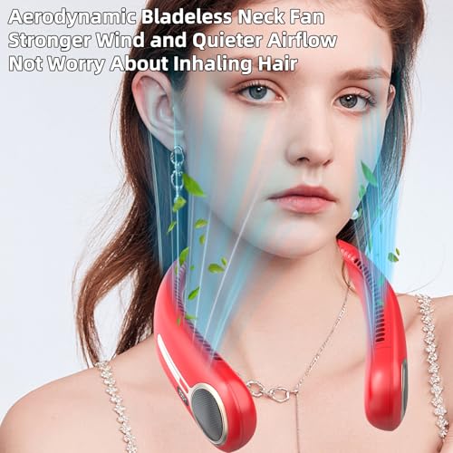 Portable Neck Fan,Hands Free Personal Wearable Bladeless Fan,6000mAh USB Rechargeable,360° Cooling,LED Display,4-Speeds,Birthday Gifts for Men Women Dad Mom,Stocking Stuffers Christmas Gifts (Red) - Image 5