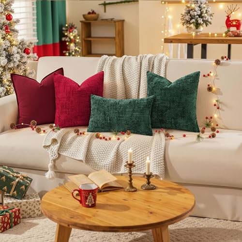 Image of decorUhome Decorative Linen Euro Sham Throw Pillow Covers 26x26 Inch Set of 2 Burgundy Pillow Covers with Flange Edges Soft Farmhouse Boho Accent Pillow Cases for Couch Bed Living Room