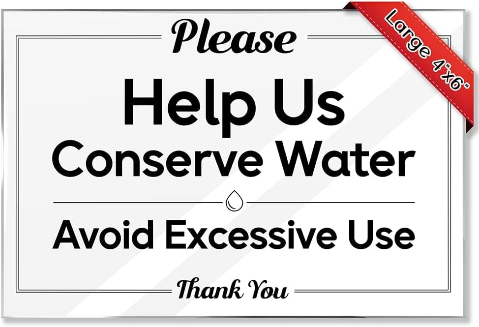 Essentials For Hosts - Help Us Conserve Water - 10-Pack 4"x6" Acrylic Sign w/Mounting Tape -Guest Bathroom Sign -Rental Home Necessities Guest Bathroom Door Signs -Home Must Have Kitchen Signs