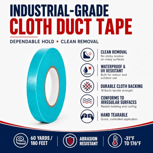 Image of GGR Supplies CDT-36 Industrial Grade Cloth Duct Tape, Teal Blue 3 Inch x 60 Yards, Waterproof UV Resistant Heavy Duty, Clean Removal with No Sticky Residue for Repairs, Packaging, and Bundling