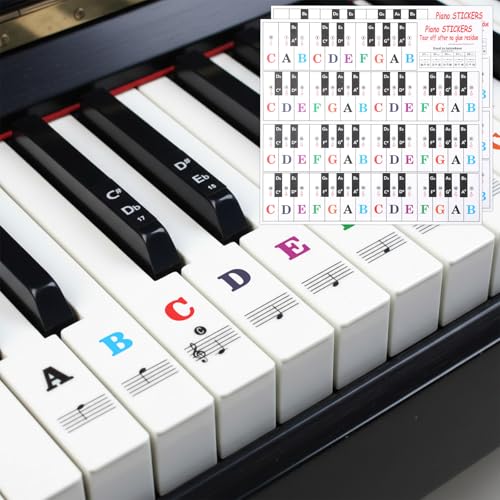 Piano Keyboard Stickers Piano Stickers for Beginners Removable Pianos Note Sticker for 88/61/54/49/37 Key Transparent Large Colorful Letters for Beginners Learning
