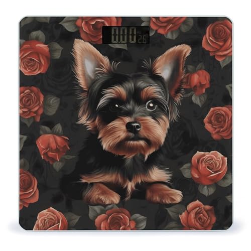 Báscula digital Yorkie Puppy de vidrio templado para baños miniatura 1