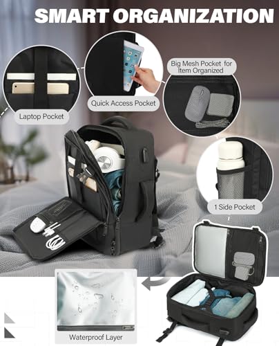 VANKEV Ryanair Cabin Bag 40x20x25 Underseat 20L Travel Bag Hand Luggage Backpack Carry-ons Bag Cabin Size Suitcases for Airplanes Flight Bag Travel Rucksack Fit 14 Inch Laptop Black - Image 3