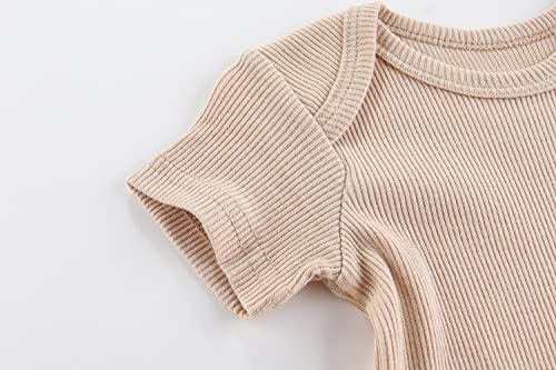 Chamie Newborn Boy Girl Bodysuit Infant Short Sleeve Jumpsuit Solid Ribbed Romper Outfits4