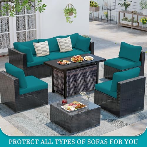 Image of 12 Pcs Stretch Patio Cushion Covers,Outdoor Couch Covers Replacement,Outdoor Couch & Sofa Slipcovers,for Patio Furniture Cushion Covers,Washable Reusable Furniture Protector (Peacock Blue,Cover Only)