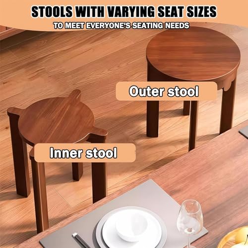 Juego de 6 taburetes apilables redondos de madera con ruedas, mesa auxiliar versátil para sala de estar, cocina, dormitorio, balcón - imagen 6