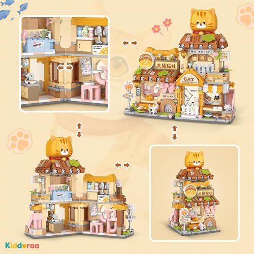 Image of Kawaii Cat Shop Mini Building Blocks Set, 917+ PCS Cute Street View Architecture Model Kit for Teens & Adults 14+ | Mini Brick Collectible Home Decor Toy | 1 Year Manufacturing Warranty