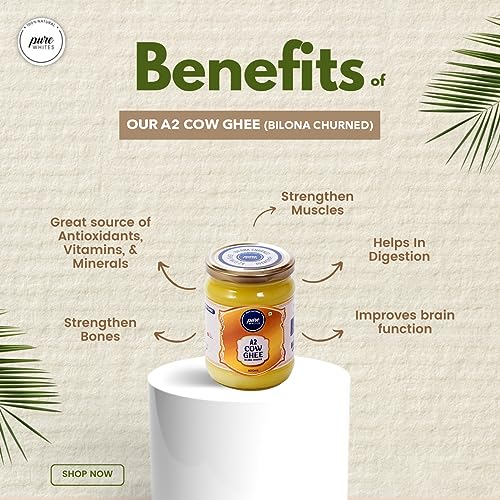 Image of Pure Whites Combo Pack of A2 Bilona Cow Ghee (500ml) & Gir Cow Ghee (500ml) | Better Digestion & Immunity Booster | Homemade Organic & Fresh Ghee | Prepared Using Traditional Method | Original Taste